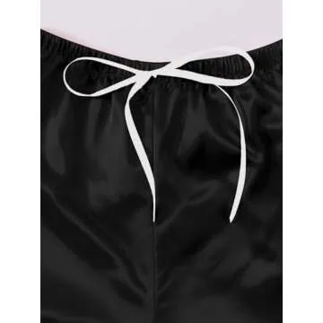 Verdusa Women's 2pc Satin Nightwear Button Front Sleepwear Short Sleeve Pajamas Set