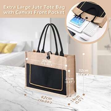 Reginary 8 Pcs Burlap Tote Bags Bulk Large Jute Tote Bags with Handles Reusable Canvas Gift Bags for Wedding Travel(Black)