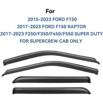 YQAUTEC Window Visors Rain Guards for Ford F150 SuperCrew