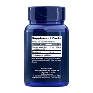 Life Extension Benfotiamine with Thiamine, Fat & Water Soluble Vitamin B1, Gluten Free, Healthy Meta...