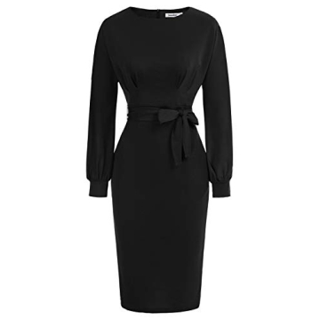 Women's Wear to Work Dresses Long Sleeve Business Pencil Midi Black Dress for Funeral
