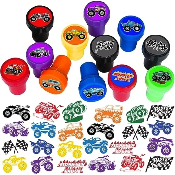 Monster Truck Stampers for Kids, Themed Monster Truck Birthday Party Favors Decorations Supplies 12P...