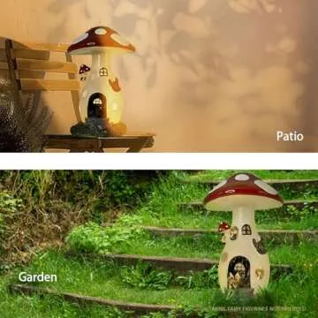 coonoe Fairy Houses for Outside - Solar Light Garden Decor, Solar Garden Decor, Waterproof Yard Mushroom Ornaments for Patio Lawn, Christmas, Birthdays, Unique Gift Ideas for Gardening Mom & Grandma