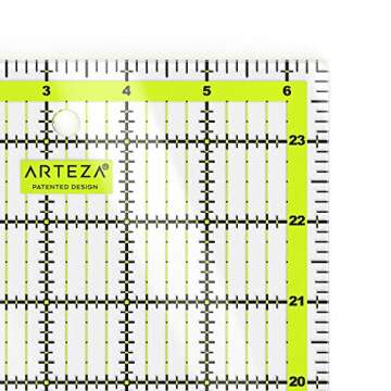 ARTEZA Quilting Ruler, Laser Cut Acrylic, Double Colored Grid Lines, 6.5"x24"