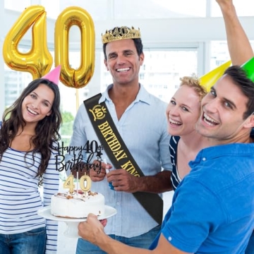 40th Birthday Decorations for Men with Crown and Sash