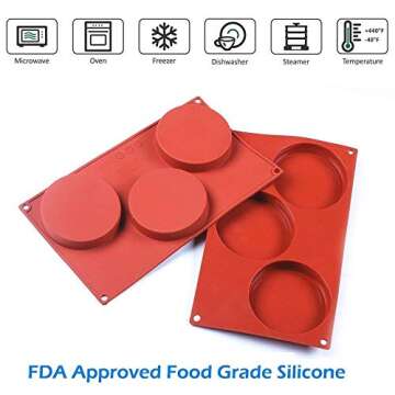 Oggibox 3-Cavity Silicone Disc Mold for Cake, Pie, Custard, Tart and Resin Coaster, Soap, Resin and More Pack of 2