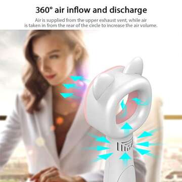 Portable Handheld Cooling Bladeless Fan USB Mini Fan Desktop Bladeless Fan Rechargeable Quiet 3 Gear (Cute White)
