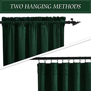 RYB HOME Velvet Curtains & Drapes 96 inches Long- Half Blackout Soft Window Curtains Thermal Insulating for Bedroom Living Room Dining Sliding Glass Door, Hunter Green, 52" Width x 96" Length, 1 Pair