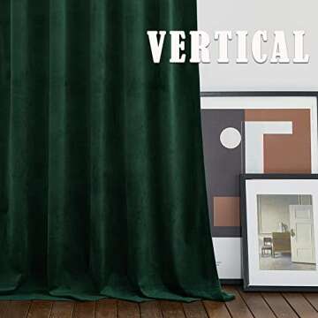 RYB HOME Velvet Curtains & Drapes 96 inches Long- Half Blackout Soft Window Curtains Thermal Insulating for Bedroom Living Room Dining Sliding Glass Door, Hunter Green, 52" Width x 96" Length, 1 Pair