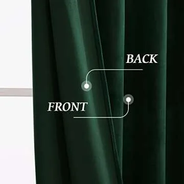 RYB HOME Velvet Curtains & Drapes 96 inches Long- Half Blackout Soft Window Curtains Thermal Insulating for Bedroom Living Room Dining Sliding Glass Door, Hunter Green, 52" Width x 96" Length, 1 Pair