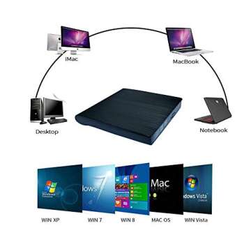 Xglysmyc USB 3.0 External CD/DVD Drive,Ultra-Thin Touch Portable High-Speed Data Transfer CD/DVD-RW Burner Player for Desktop Laptop Ultrabook Support Windows XP/7/8/10/Vista,Mac OS-Black