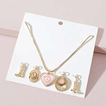 MOEPAPA Cowgirl Boot Hat Necklace Western Jewelry for Women Cowboy Gold Plated Heart Necklace Gifts ...