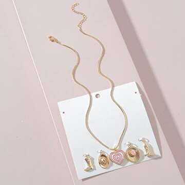 MOEPAPA Cowgirl Boot Hat Necklace Western Jewelry for Women Cowboy Gold Plated Heart Necklace Gifts for Women