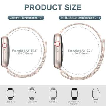 OULUOQI Stainless Steel Mesh Loop Compatible with Apple Watch Band 38mm 40mm 41mm 42mm 44mm 45mm 46m...