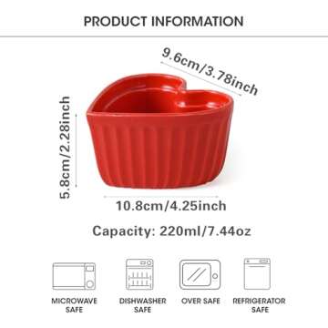 Feenmai 8Oz Heart Shape Ramekins Creme Brulee Ramekins Set of 6 Ceramic Baking Bowls Valentine's Day...