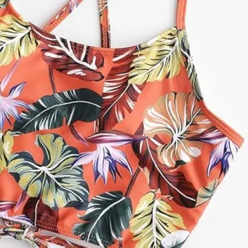 ZAFUL Floral Crisscross High Waisted Bikini Set Peacock Blue