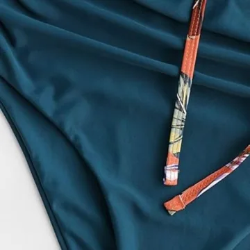 ZAFUL Floral Crisscross High Waisted Bikini Set Peacock Blue