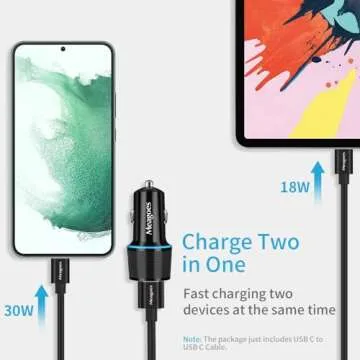 Meagoes USB C Car Charger, 48W 2-Port Fast Charging Adapter with PD&QC3.0 Compatible for iPhone 16/15 Pro Max/Samsung Galaxy S25/S24/S23/S22/S21/S20 Plus/Ultra/Note 20/10, iPad Pro -3.3ft Type C Cord