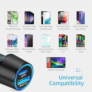 Meagoes USB C Car Charger, 48W 2-Port Fast Charging Adapter with PD&QC3.0 Compatible for iPhone 16/15 Pro Max/Samsung Galaxy S25/S24/S23/S22/S21/S20 Plus/Ultra/Note 20/10, iPad Pro -3.3ft Type C Cord