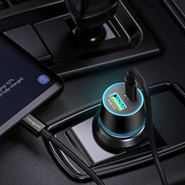 Meagoes USB C Car Charger, 48W 2-Port Fast Charging Adapter with PD&QC3.0 Compatible for iPhone 16/15 Pro Max/Samsung Galaxy S25/S24/S23/S22/S21/S20 Plus/Ultra/Note 20/10, iPad Pro -3.3ft Type C Cord