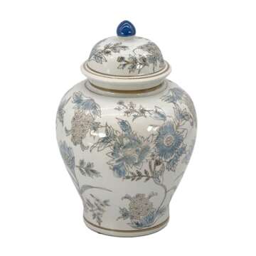 Elegant 12" Chinoiserie Ceramic Jar with Lid - Home Decor & Storage