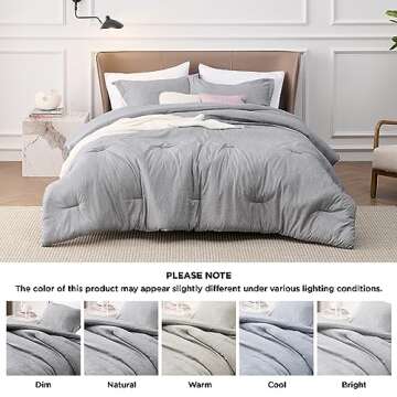 Bedsure Queen Comforter Set - Grey Soft Bedding for All Seasons, Cationic Dyed Bed Set, 3 Pieces, 1 Queen Size Comforter (90"x90") and 2 Pillow Shams (20"x26"+2")