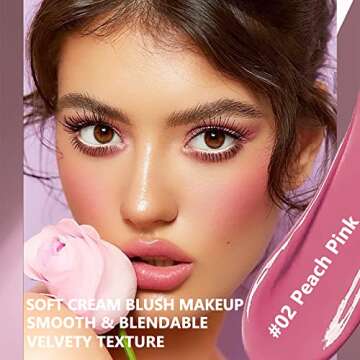PASNOWFU Liquid Cream Blush Makeup, Matte Soft Velvet Texture Liquid Blush for Cheeks, Lightweight, Long-lasting, Waterproof, Dewy Finish Cheek Tint Blush to Create Natural-looking Flush, Peach Pink