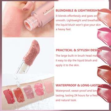 PASNOWFU Liquid Cream Blush Makeup, Matte Soft Velvet Texture Liquid Blush for Cheeks, Lightweight, Long-lasting, Waterproof, Dewy Finish Cheek Tint Blush to Create Natural-looking Flush, Peach Pink