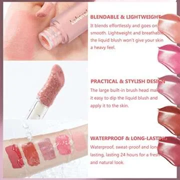 PASNOWFU Liquid Cream Blush - Lightweight Waterproof Peach Pink