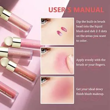 PASNOWFU Liquid Cream Blush - Lightweight Waterproof Peach Pink