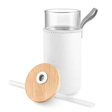 Tronco 20oz Glass Tumbler with Straw and Bamboo Lid - Nylon Bottle Protection Sleeves,Stylish Smoothie Cup,Wide Mouth Iced Coffee Cup Reusable- Elegant Glass Water Bottles for Everyday Hydration