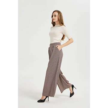 Tronjori Women High Waist Casual Wide Leg Long Palazzo Pants Trousers Regular Size(S, Multi Check)