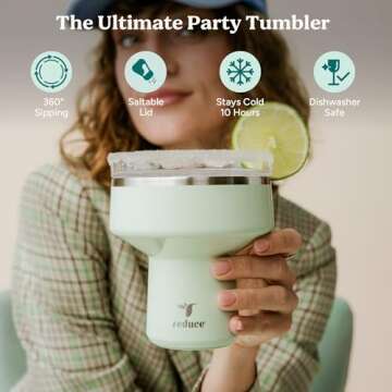 REDUCE Saltini 16 oz Cocktail Tumbler - Insulated Margarita Tumbler with Lid - Keeps Drinks Cold for...