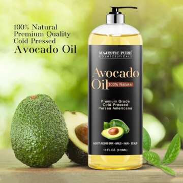 MAJESTIC PURE Avocado Oil - 100% Pure and Natural, Cold-Pressed, for Skin Care, Massage, Hair Care, ...