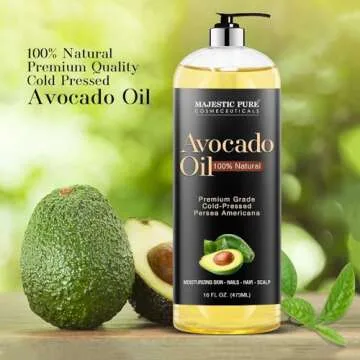 MAJESTIC PURE Avocado Oil - 100% Pure and Natural, Cold-Pressed, for Skin Care, Massage, Hair Care, ...
