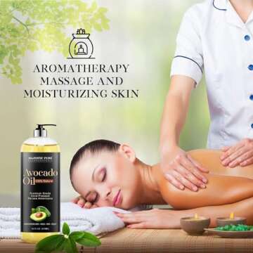 MAJESTIC PURE Avocado Oil - 100% Pure and Natural, Cold-Pressed, for Skin Care, Massage, Hair Care, and Carrier Oil to Dilute Essential Oils, 16 fl oz