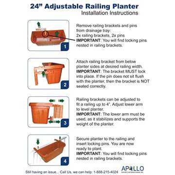 Apollo Exports International AP-30311 24" Adjustable Railing Planter, Ratan Look, Grey, Rectangular Shape