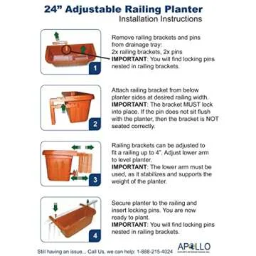 Apollo Exports International AP-30311 24" Adjustable Railing Planter, Ratan Look, Grey, Rectangular Shape