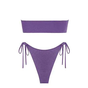 ZAFUL Women's Bandeau Bikini Set Tie Side Swimwear Metallic Glitter Sparkle Cinched Strapless Swimsuit