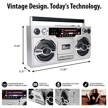 Victrola Retro Bluetooth Boombox with Cassette Player