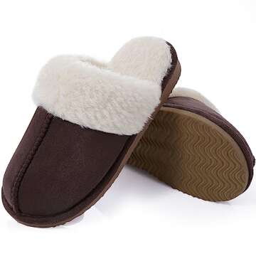 Litfun Women's Fuzzy Memory Foam Slippers Fluffy Winter House Shoes Indoor and Outdoor, Coffee 8-8.5