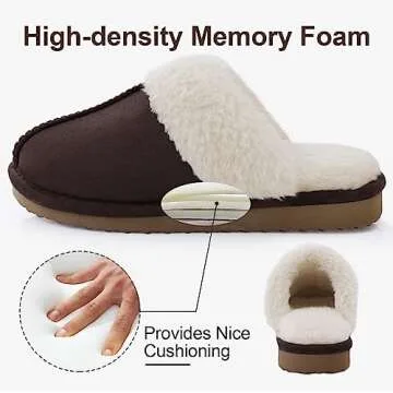 Litfun Women's Fuzzy Memory Foam Slippers Fluffy Winter House Shoes Indoor and Outdoor, Coffee 8-8.5