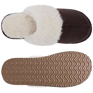 Litfun Women's Fuzzy Memory Foam Slippers Fluffy Winter House Shoes Indoor and Outdoor, Coffee 8-8.5