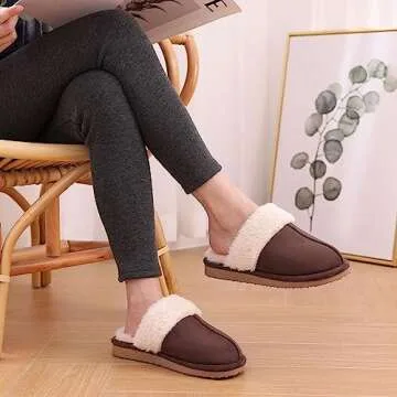 Litfun Women's Fuzzy Memory Foam Slippers Fluffy Winter House Shoes Indoor and Outdoor, Coffee 8-8.5