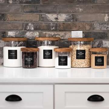 Black Labels for Containers, 180 Kitchen Labels for Food Storage Container Labels, Pantry Labels for...