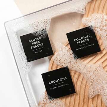 Black Labels for Containers, 180 Kitchen Labels for Food Storage Container Labels, Pantry Labels for Food Containers, Organize Pantry Essentials Canister Labels, Food Labels for Containers