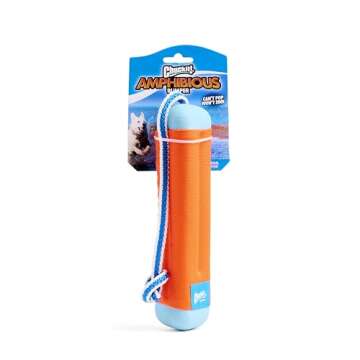 Chuckit! Amphibious Bumper Fetch Stick Toy for Dogs - Floats in Water - Interactive Dog Toys to Keep Them Busy - Made From Tough Rubber, Nylon, and Foam - Non-Slip Rope Handle - Size Medium