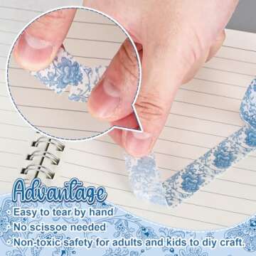 Whaline Blue Floral Washi Tape for DIY Crafting and Gift Wrapping