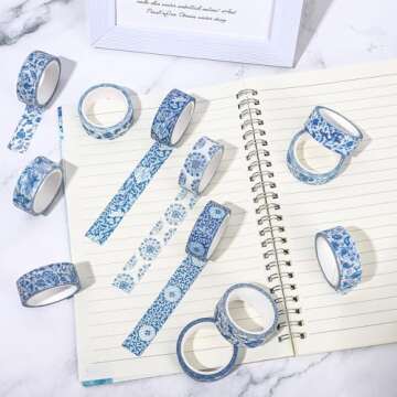 Whaline Blue Floral Washi Tape for DIY Crafting and Gift Wrapping