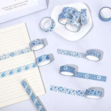 Whaline Blue Floral Washi Tape for DIY Crafting and Gift Wrapping